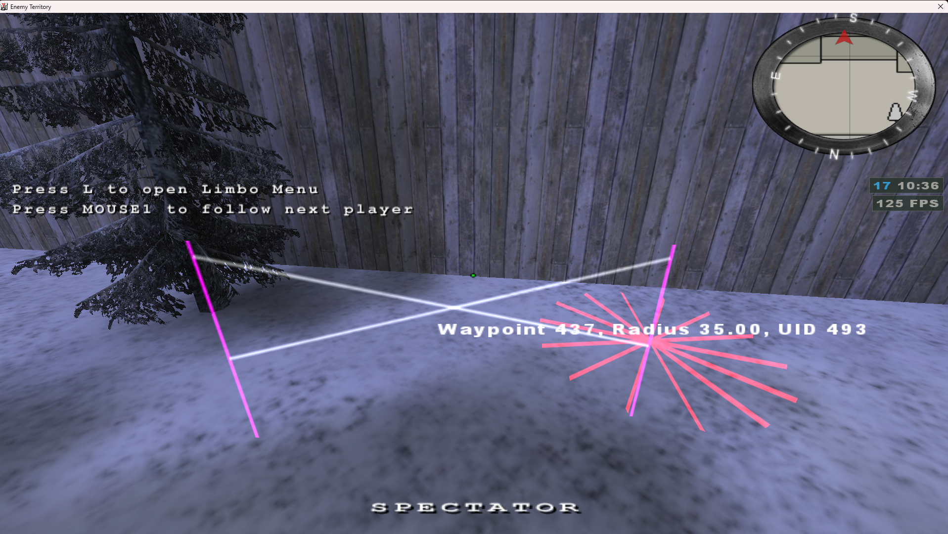 Deux waypoints connectés avec une ligne blanche
